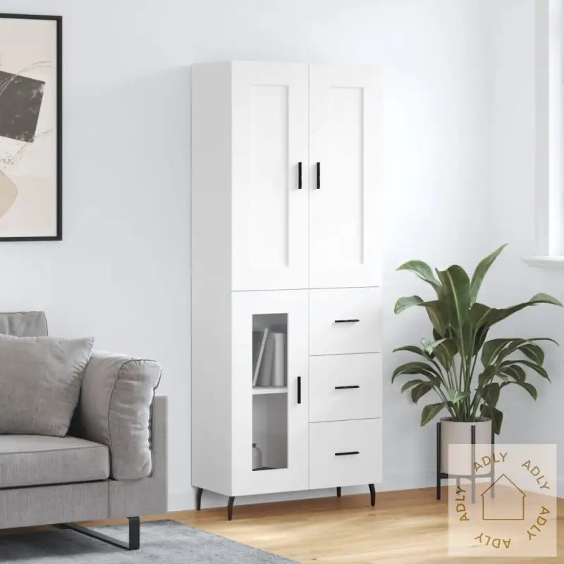Highboard Hvit 69,5X34X180 Cm Konstruert Tre