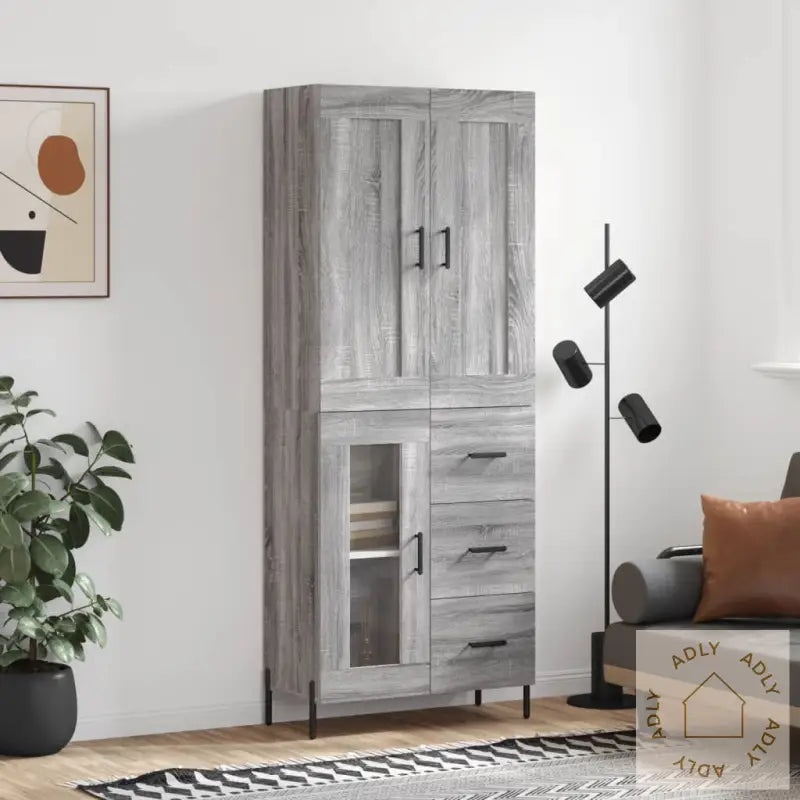 Highboard Grå Sonoma 69,5X34X180 Cm Konstruert Tre