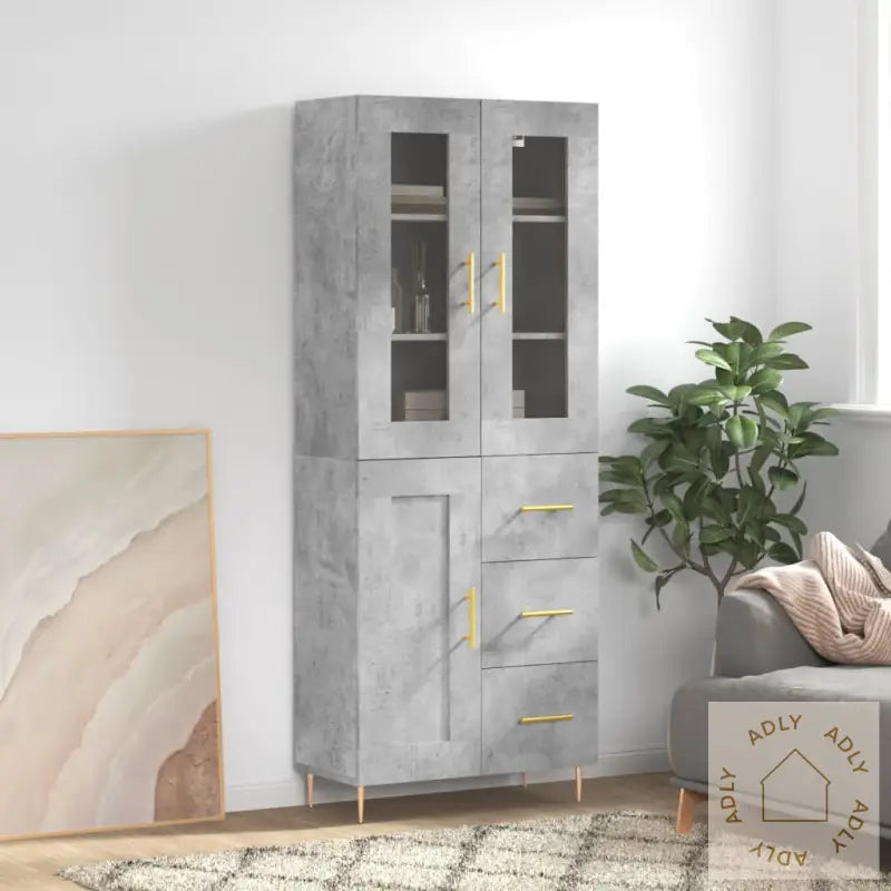 Highboard Betonggrå 69,5X34X180 Cm Konstruert Tre