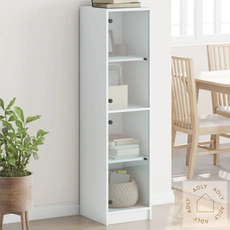 Highboard Med Glassdører Hvit 35X37X142 Cm