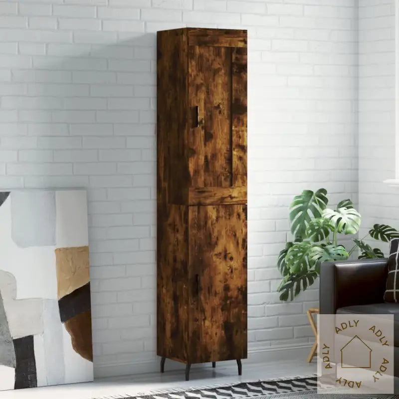 Highboard Røkt Eik 34,5X34X180 Cm Konstruert Tre