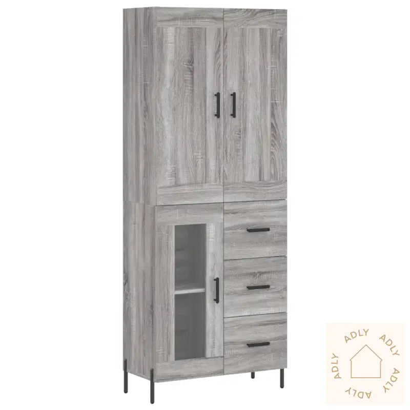 Highboard Grå Sonoma 69,5X34X180 Cm Konstruert Tre