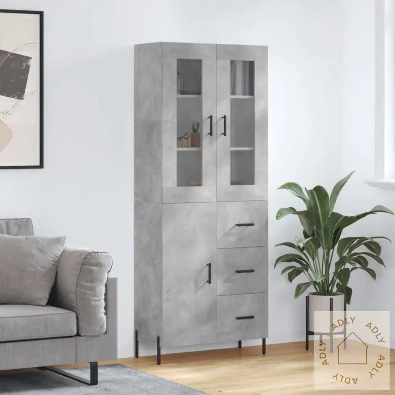 Highboard Betonggrå 69,5X34X180 Cm Konstruert Tre
