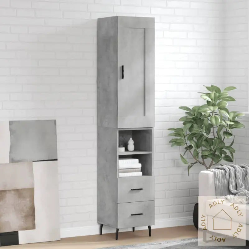 Highboard Betonggrå 34,5X34X180 Cm Konstruert Tre