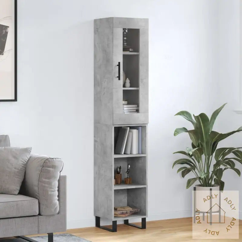 Highboard Betonggrå 34,5X34X180 Cm Konstruert Tre