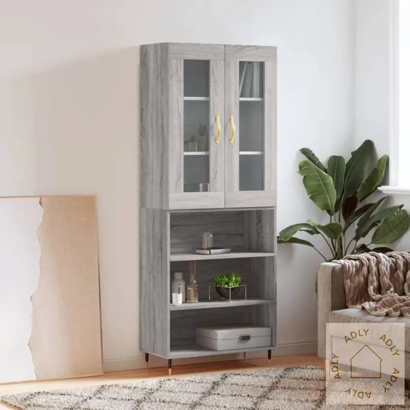 Highboard Grå Sonoma 69,5X34X180 Cm Konstruert Tre