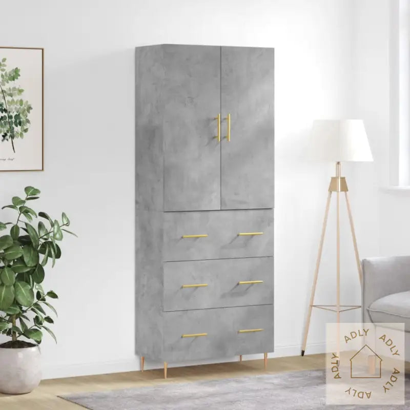 Highboard Betonggrå 69,5X34X180 Cm Konstruert Tre
