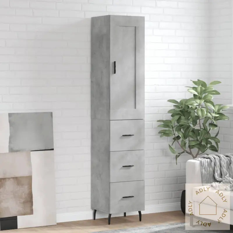 Highboard Betonggrå 34,5X34X180 Cm Konstruert Tre