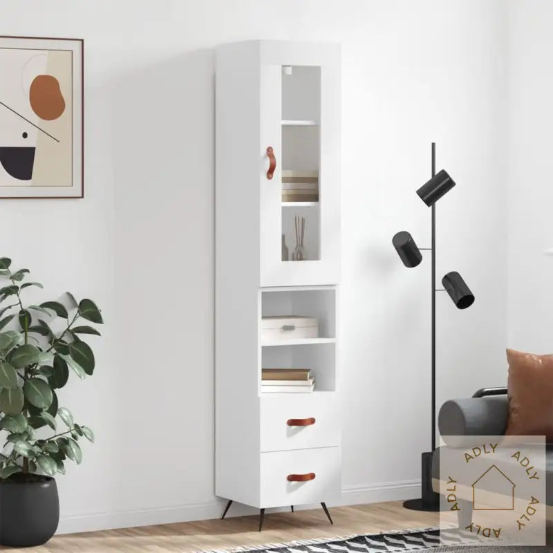 Highboard Hvit 34,5X34X180 Cm Konstruert Tre