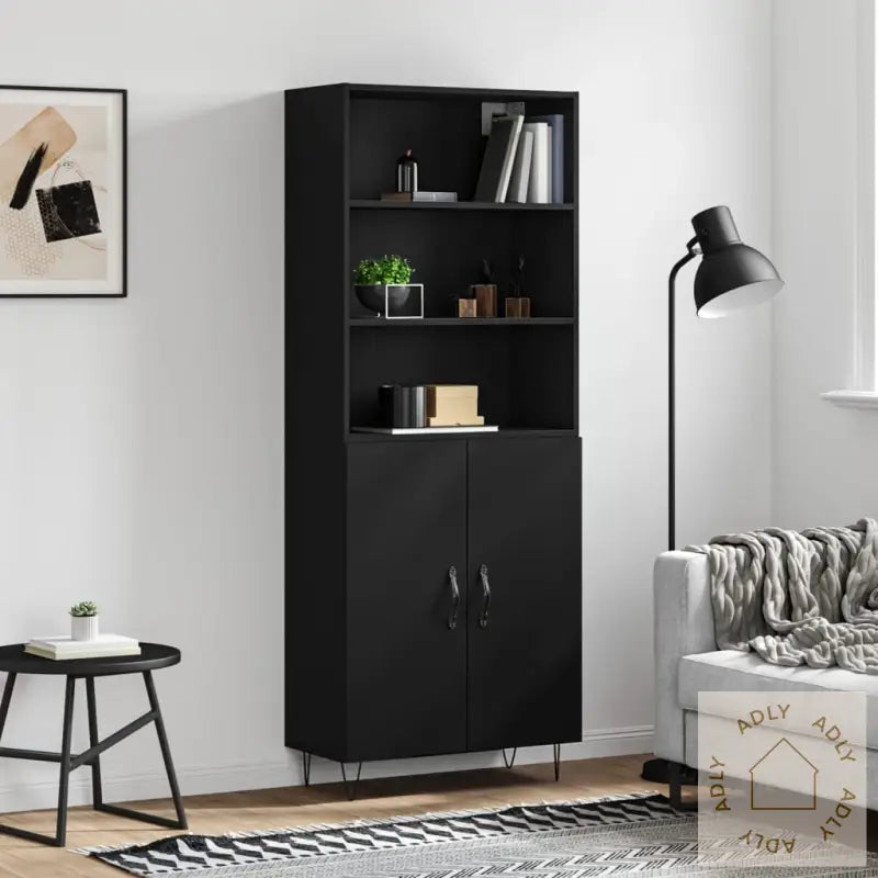 Highboard Svart 69,5X34X180 Cm Konstruert Tre