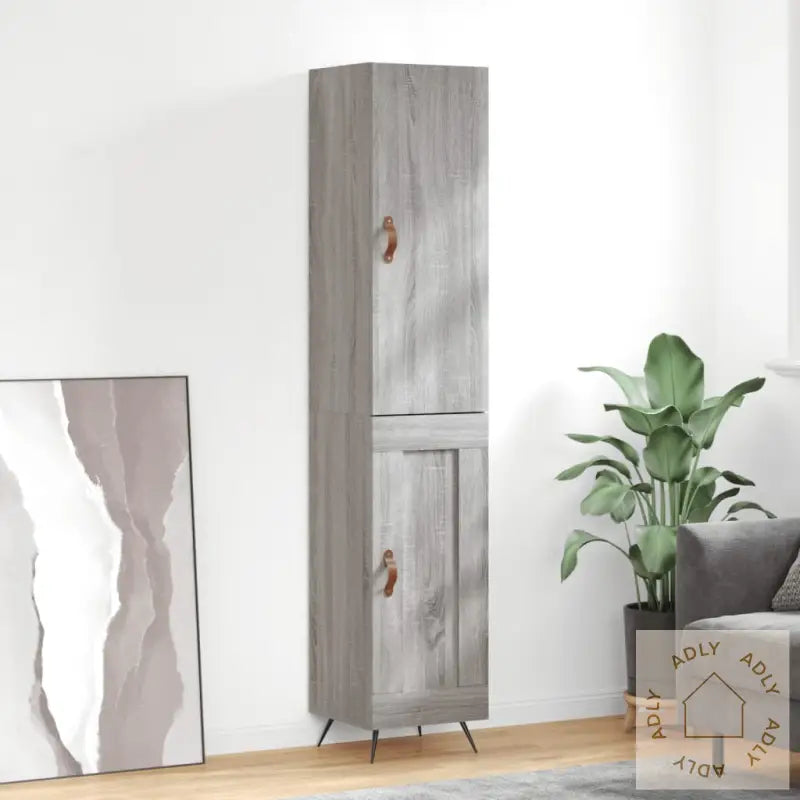 Highboard Grå Sonoma 34,5X34X180 Cm Konstruert Tre