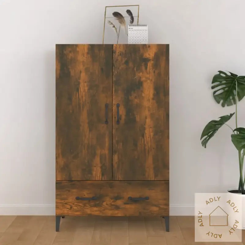 Highboard Røkt Eik 70X31X115 Cm Konstruert Tre