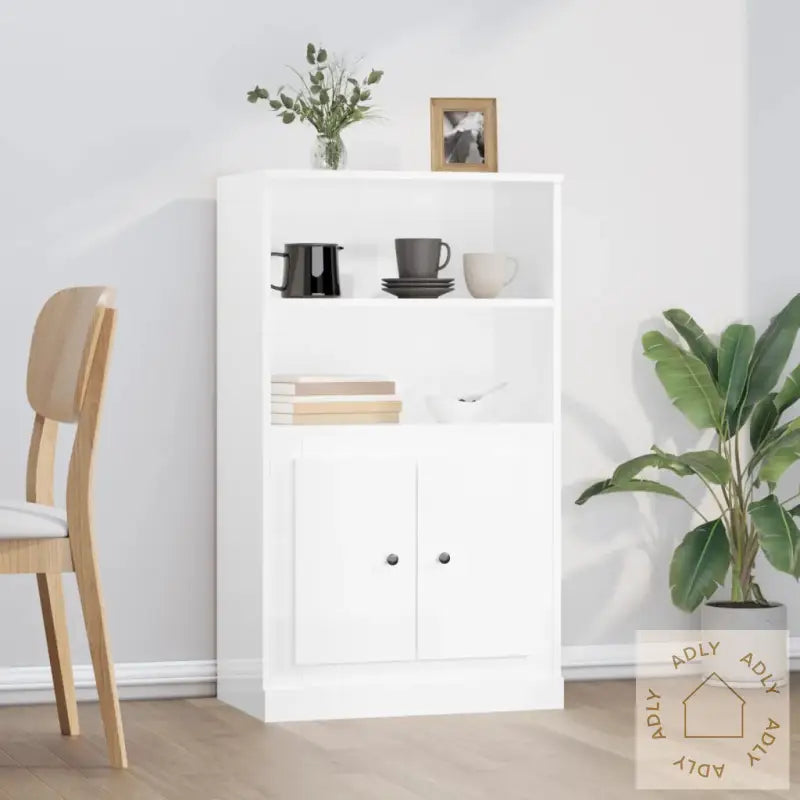 Highboard Høyglans Hvit 60X35,5X103,5 Cm Konstruert Tre