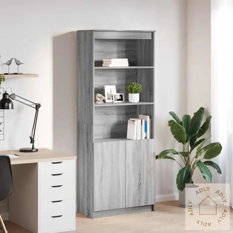 Highboard Grå Sonoma 70X35X180 Cm Konstruert Tre