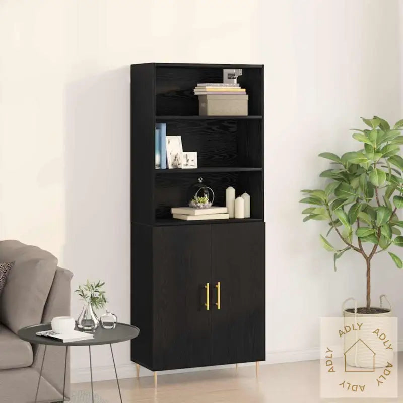 Highboard Svart Eik 69,5X34X180 Cm Sponplate