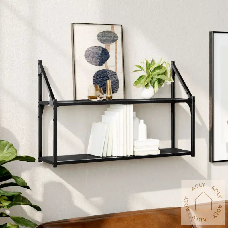 Vegghylle 3 Etasjer Svart 80X21X51 Cm Konstruert Tre