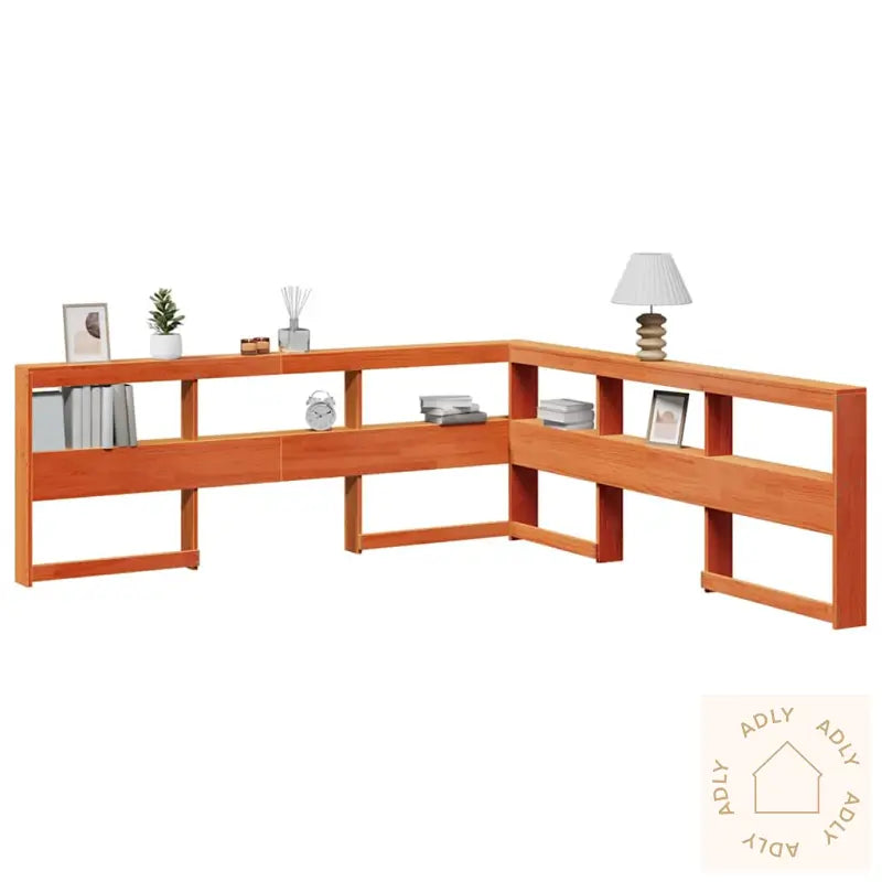 Bokhylle Sengegavl L-Formet Voksbrun 180 Cm Heltre Furu