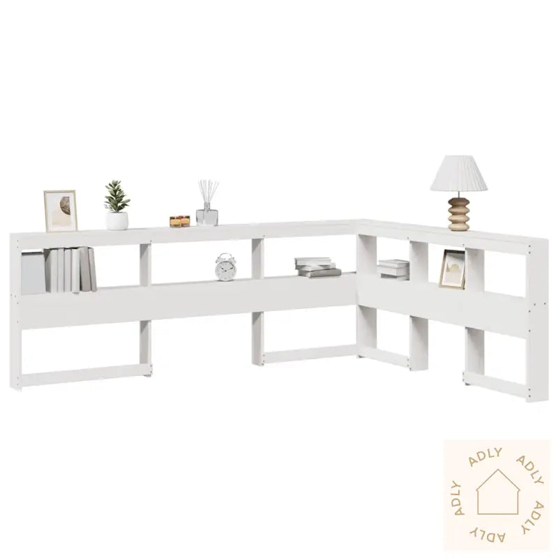 Bokhylle Sengegavl L-Formet Hvit 160 Cm Heltre Furu