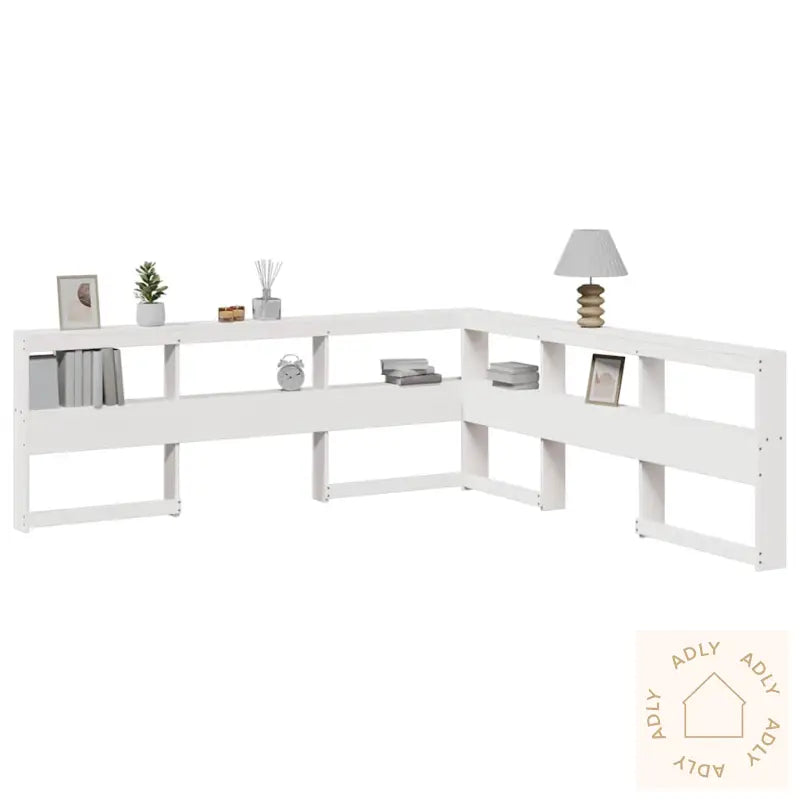 Bokhylle Sengegavl L-Formet Hvit 180 Cm Heltre Furu