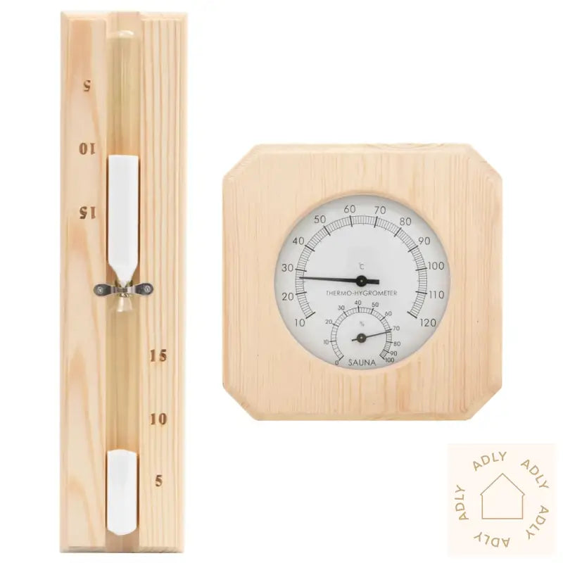 2-I-1 Hygrometer Og Timeglass Til Badstue Heltre Furu