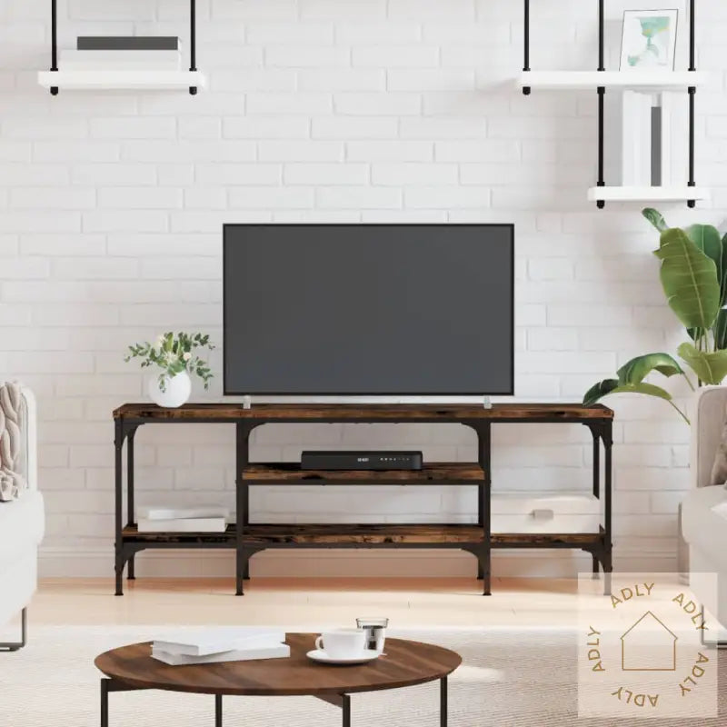 Tv-Benk Røkt Eik 121X35X45 Cm Konstruert Tre Og Jern