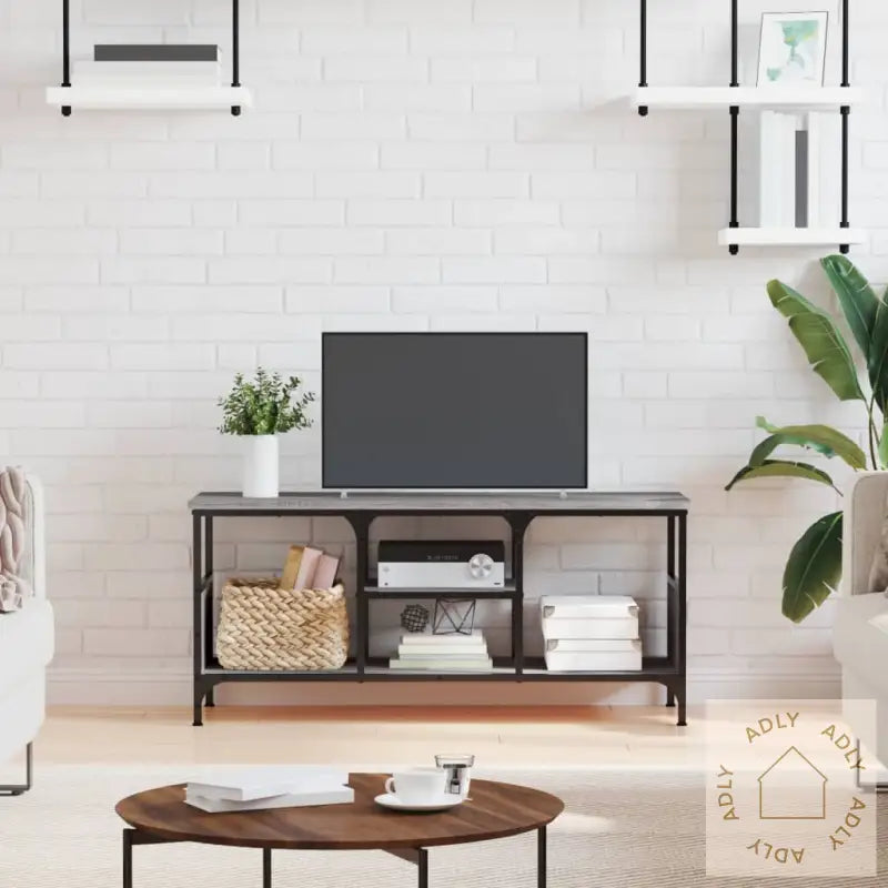 Tv-Benk Grå Sonoma 100X35X45 Cm Konstruert Tre Og Jern