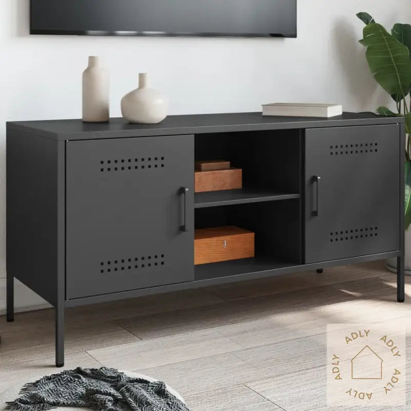 Tv-Benk Svart 100,5X39X50,5 Cm Stål