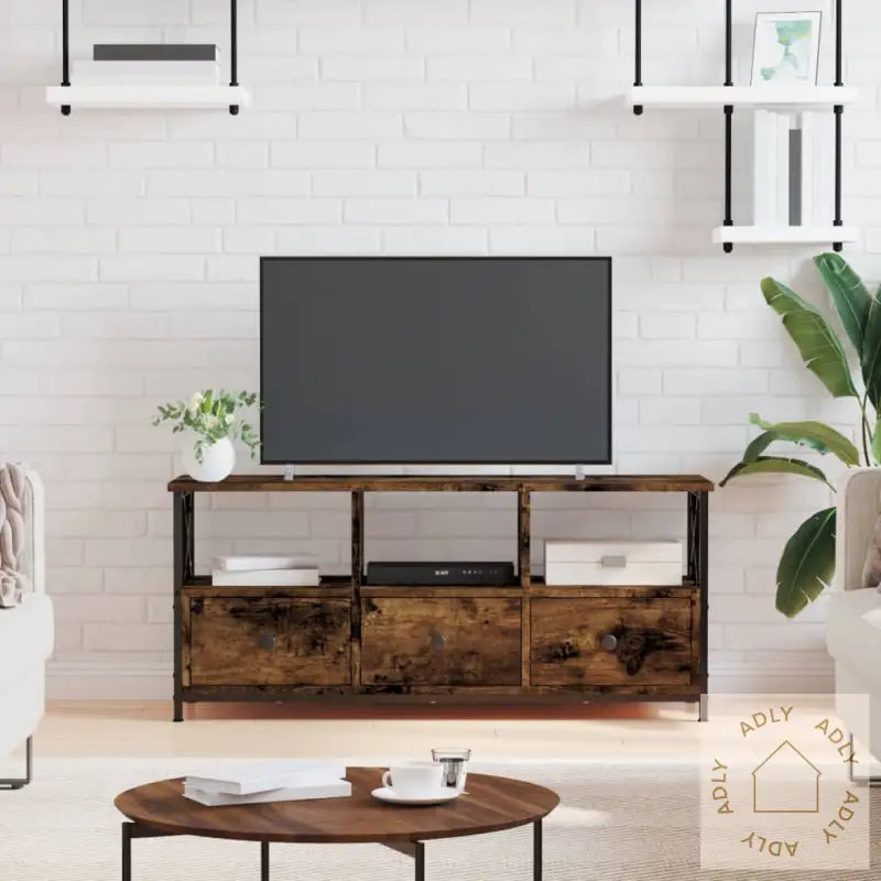 Tv-Benk Røkt Eik 102X33X45 Cm Konstruert Tre Og Jern