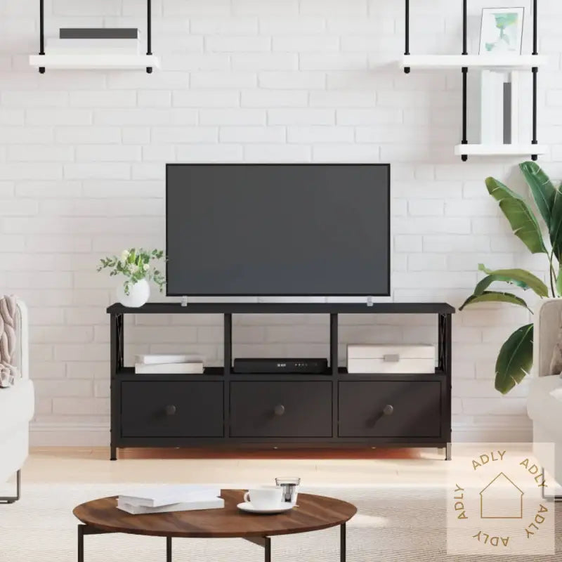 Tv-Benk Svart 102X33X45 Cm Konstruert Tre Og Jern