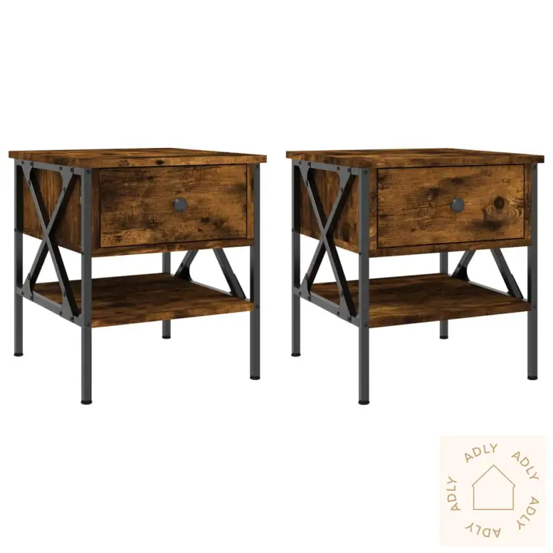 Nattbord 2 Stk Røkt Eik 40X42X45 Cm Konstruert Tre