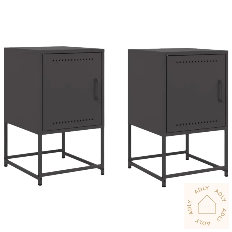To grå metall industrielle nattbord med robust design for soverommet