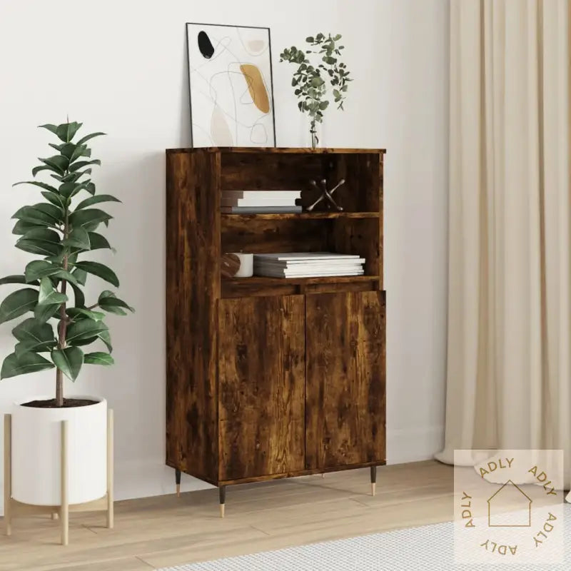 Highboard Røkt Eik 60X36X110 Cm Konstruert Tre