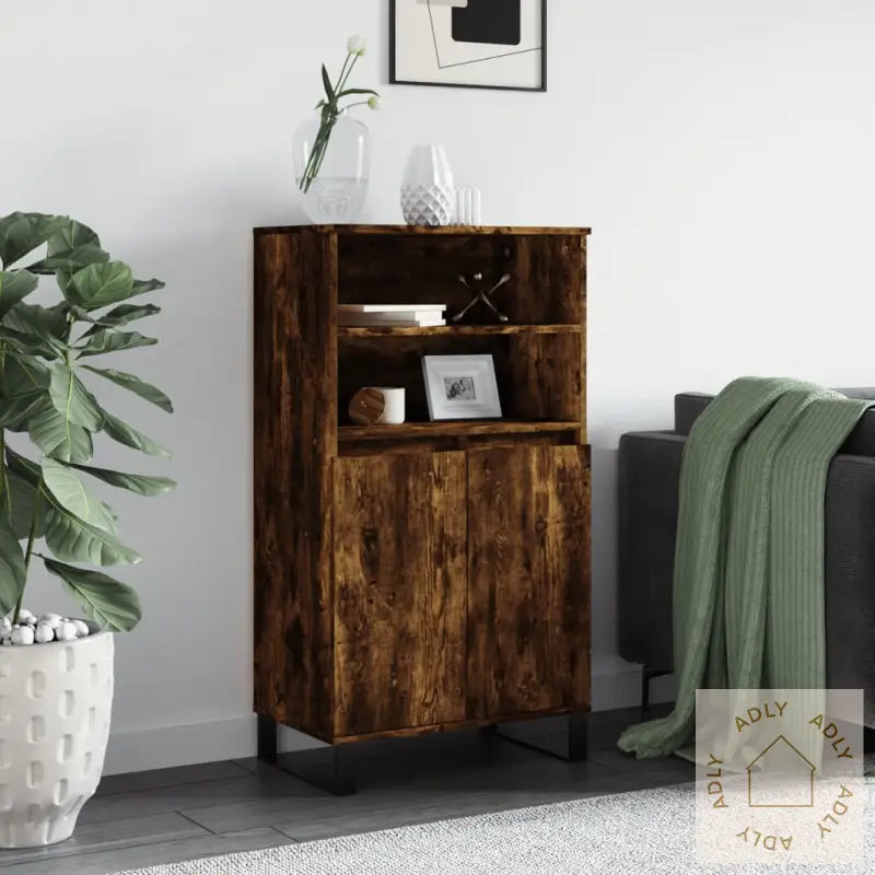 Highboard Røkt Eik 60X36X110 Cm Konstruert Tre