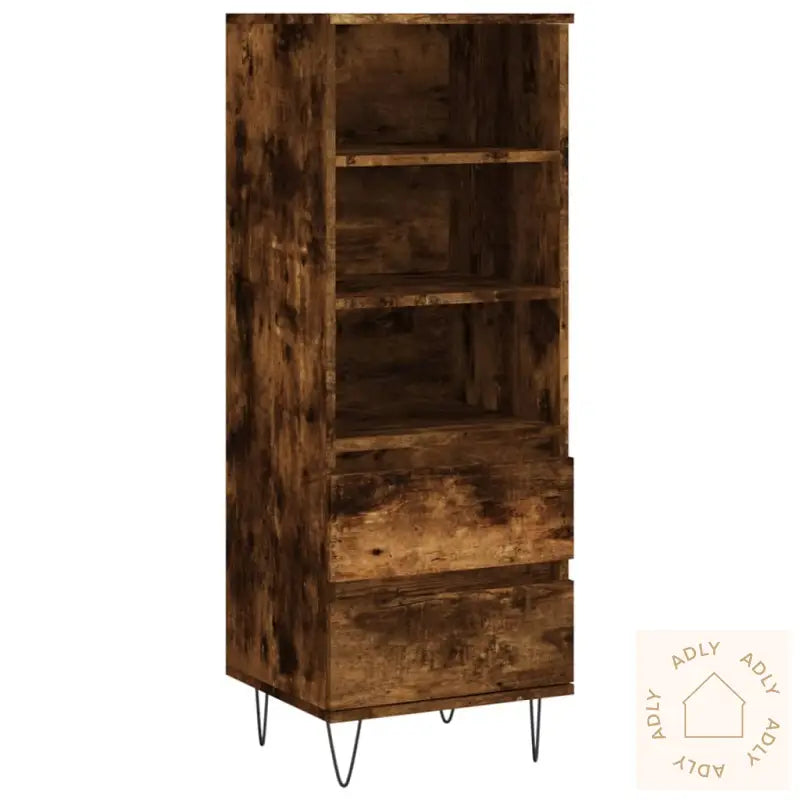 Highboard Røkt Eik 40X36X110 Cm Konstruert Tre