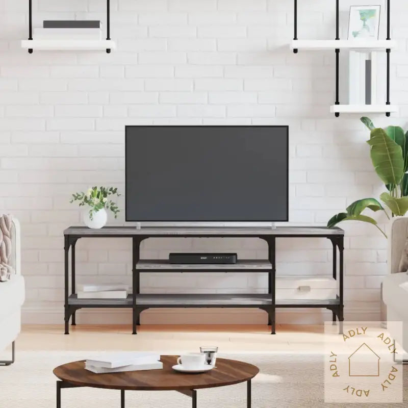 Tv-Benk Grå Sonoma 121X35X45 Cm Konstruert Tre Og Jern