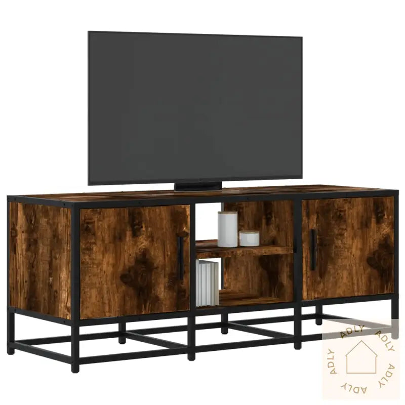 Tv-Benk Røkt Eik 100X35X41 Cm Konstruert Tre Og Metall