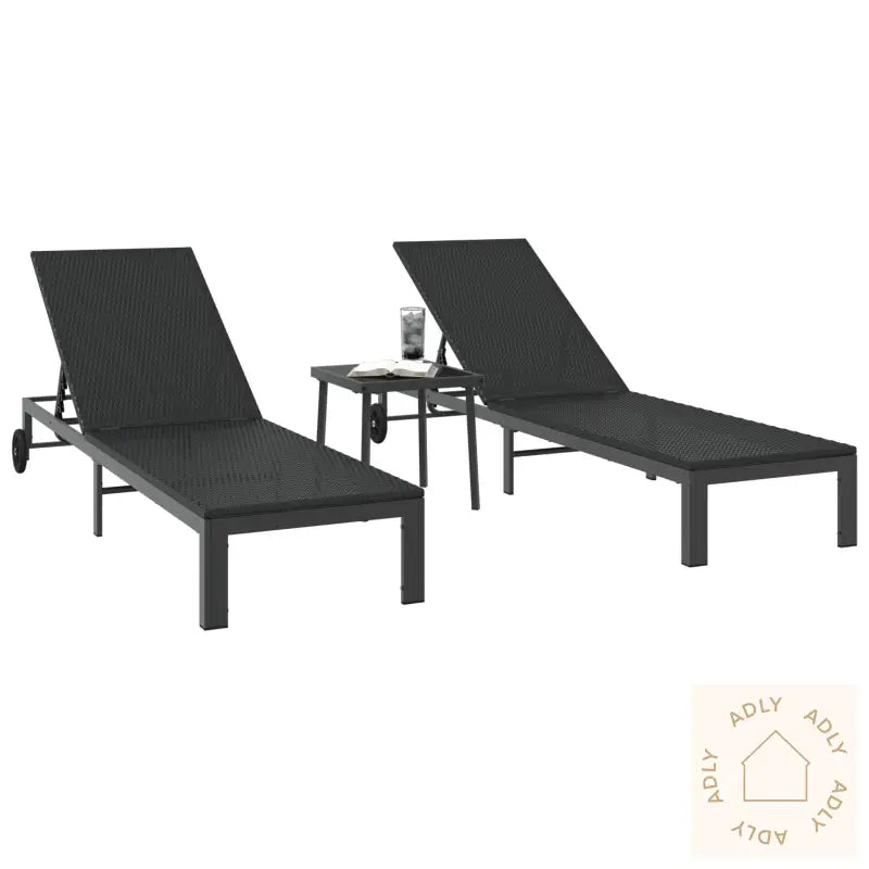 Solsenger 2 Stk Med Hjul Og Bord Svart Poly Rattan
