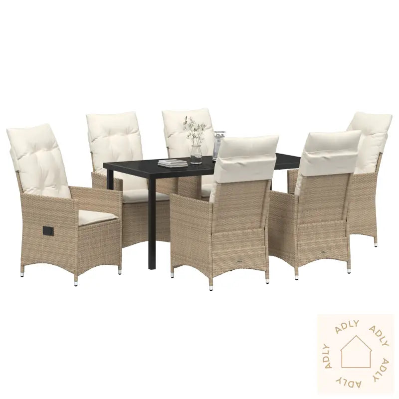 7-Delt Hage Spisebordsett Med Puter, Beige Polyrotting