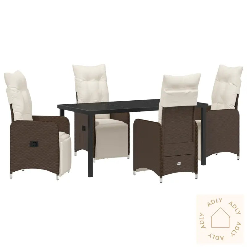 5 Delers Brun Hage Spise Set Med Puter I Poly Rattan