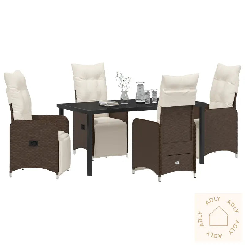5 Delers Brun Hage Spise Set Med Puter I Poly Rattan