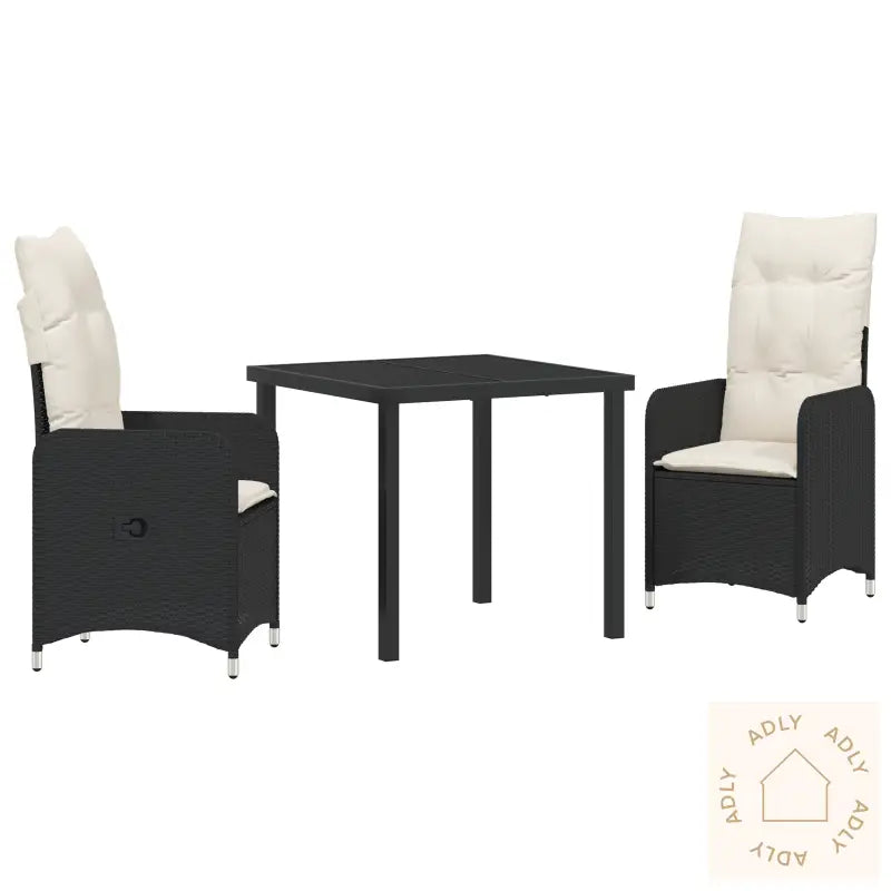 3 Delt Hage Dining Sett Med Pute Svart Poly Rottings