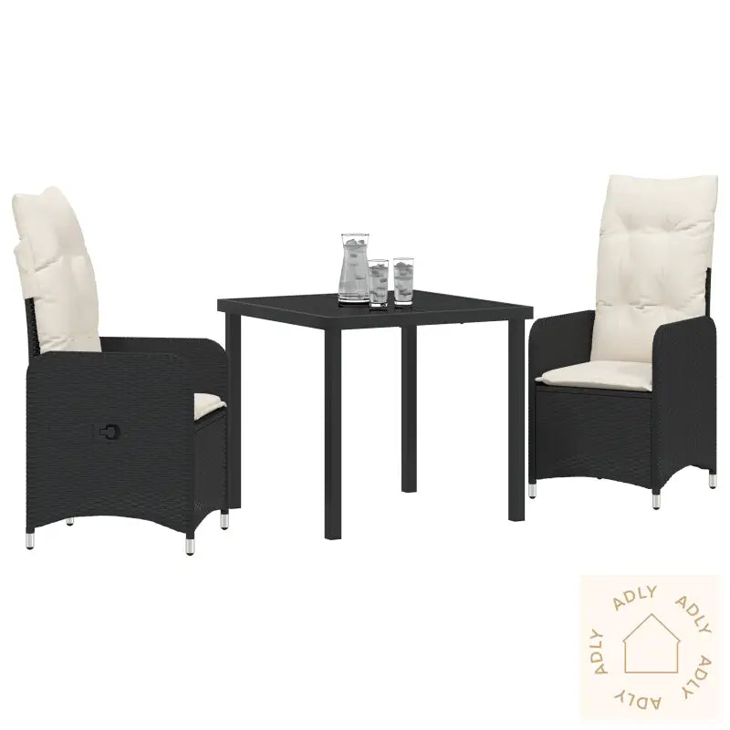 3 Delt Hage Dining Sett Med Pute Svart Poly Rottings