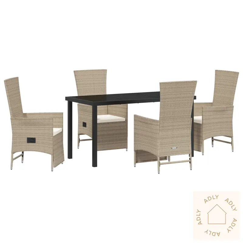 5-Delt Ute Spisebord Med Puter Beige Poly Rottin