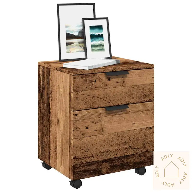 Mobilt Arkivskap Med Hjul Gammelt Tre 45X38X54Cm Konstruert Tre