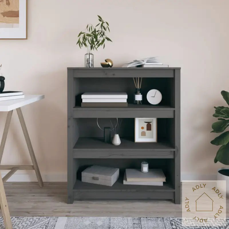 Bokhylle Grå 80X35X97 Cm Heltre Furu