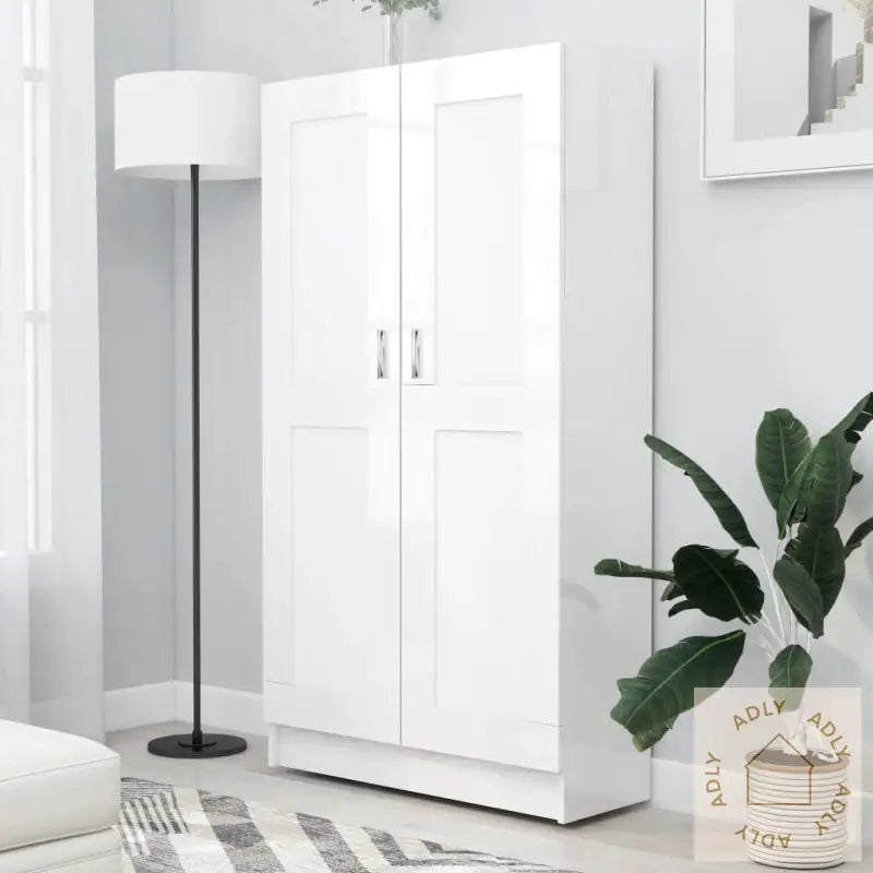 Bokhylle Høyglans Hvit 82,5X30,5X150 Cm Konstruert Tre