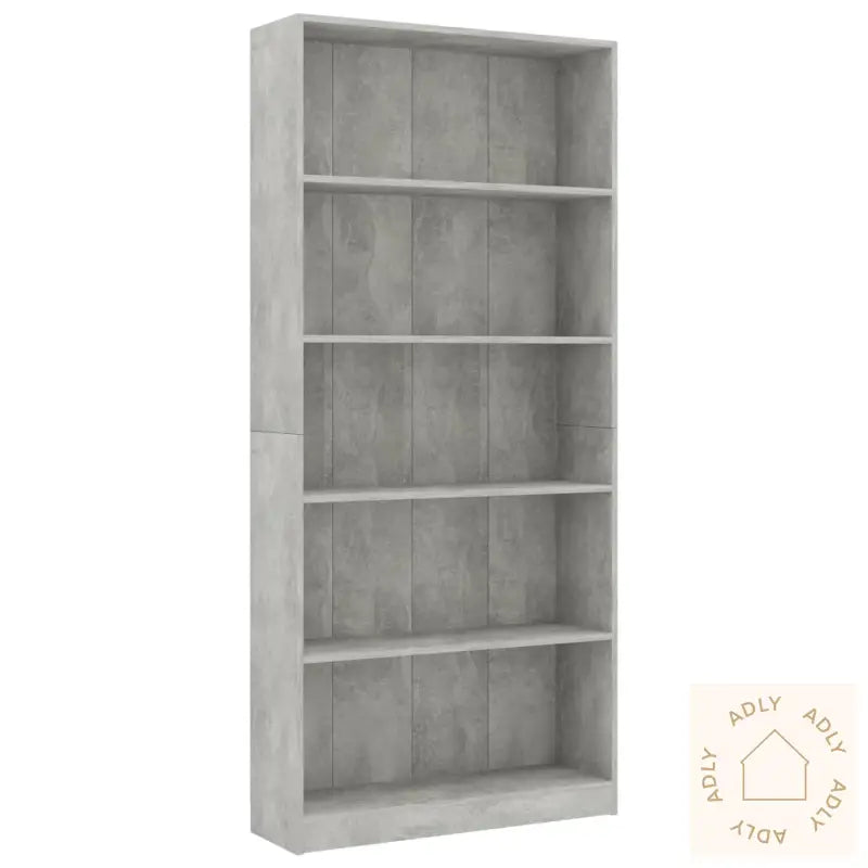Bokhylle 5 Nivåer Betonggrå 80X24X175 Cm Konstruert Tre