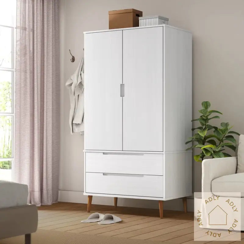 Garderobe Molde Hvit 90X55X175 Cm Heltre Furu