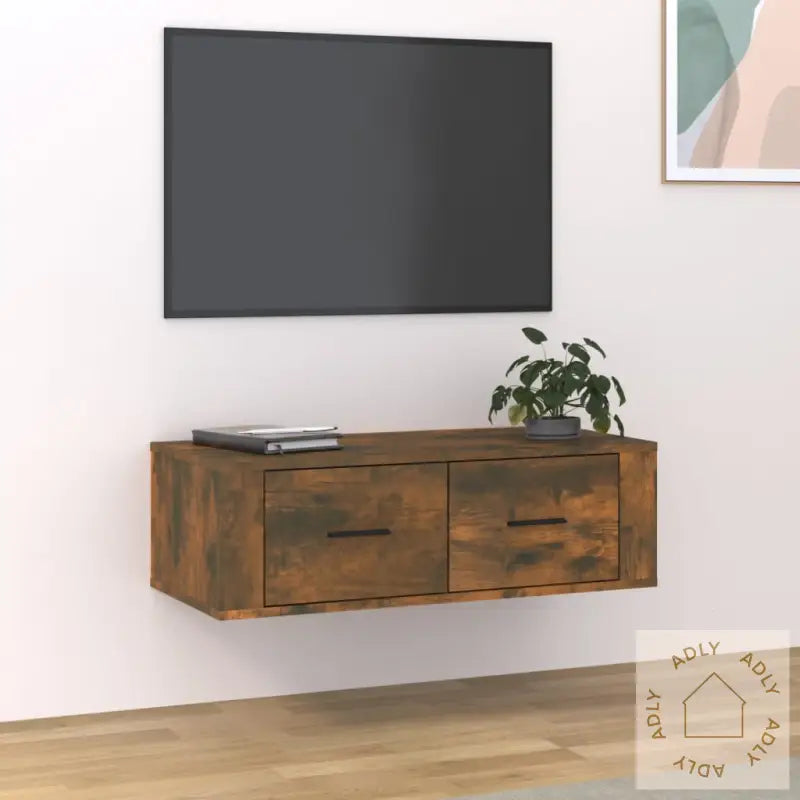 Hengende Tv Benk Røkt Eik 80X36X25 Cm Konstruert Tre