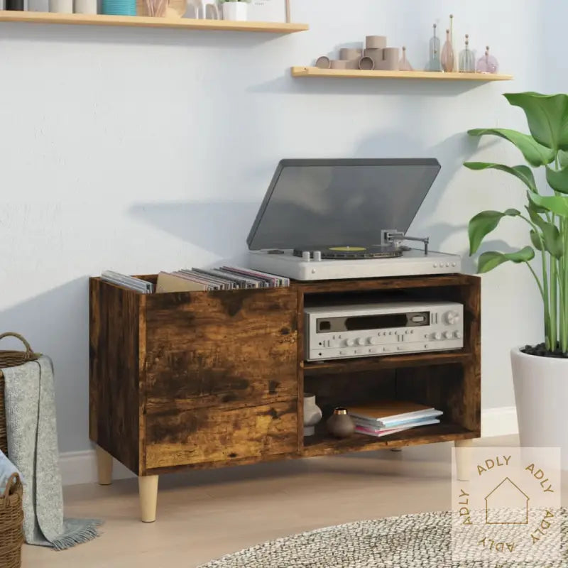 Hifi-Benk Røkt Eik 84,5X38X48 Cm Konstruert Tre